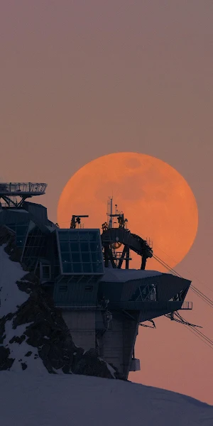 Mountain Peak, Moonrise, Alps, Cable Car 4K Wallpaper Background