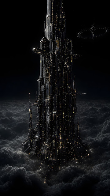 Cyberpunk Megastructure Towering Above Clouds Wallpaper - Free mobile Wallpaper