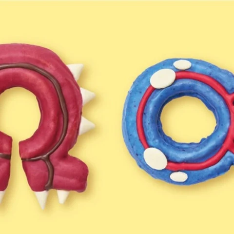 Pikachu Sweets Cafe menu for Pokemon Legends Z-A Mega Dimension, showing Groudon and Kyogre donuts