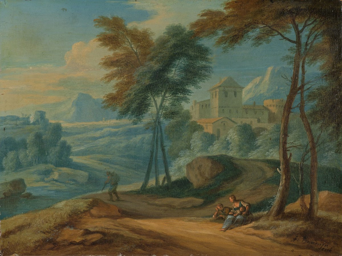 Wooded Italianate Landscape with Figures c 1750