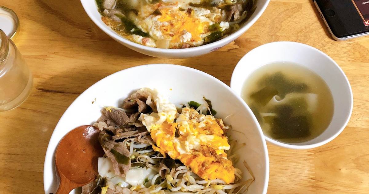 Mỳ trắng, thịt bò, rong biển nấu vội!