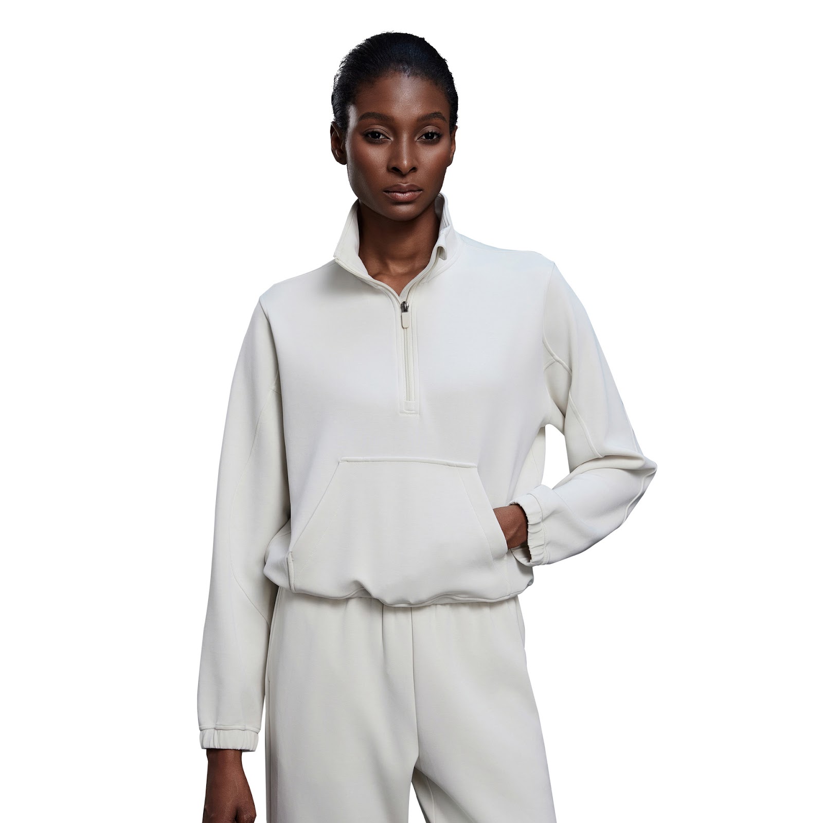 Women's sweatshirt with half zipper and stand-up collar