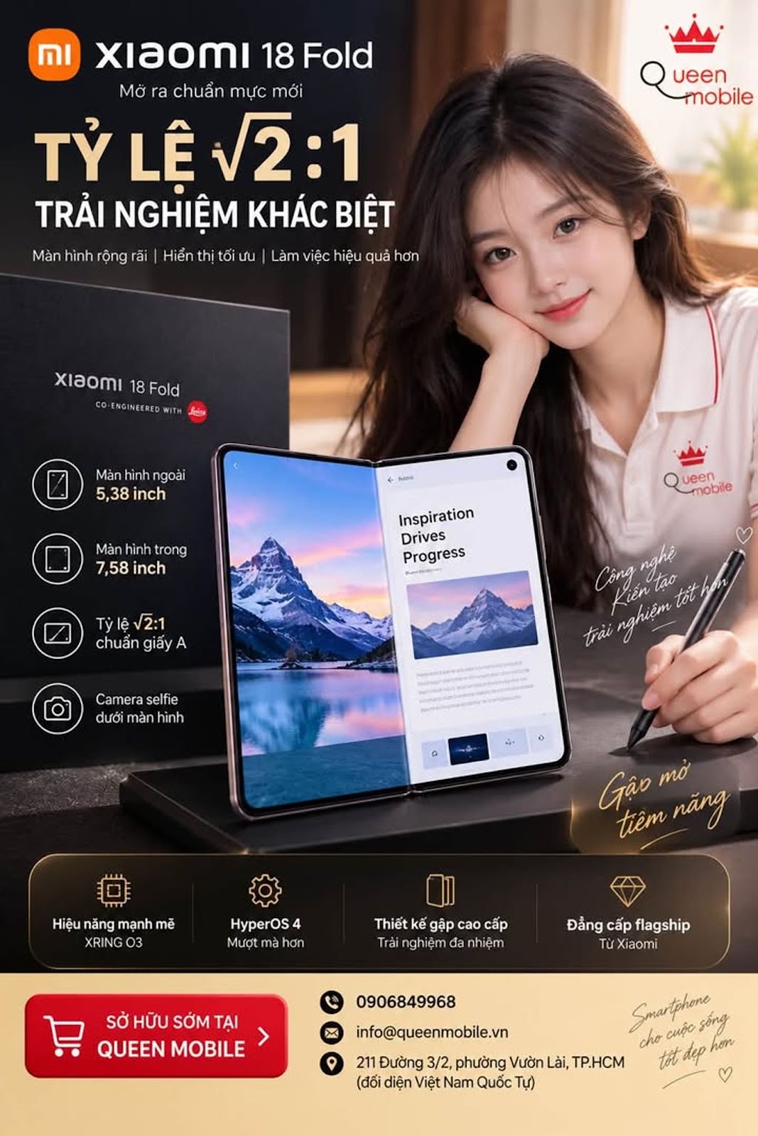 Xiaomi 18 Fold xác nhận màn hình tỷ lệ √2 trên 1, Xiaomi đặt cược vào thiết kế “trung gấp” mới #Xiaomi18Fold #Xiaomi #LeiJun #ĐiệnThoạiGập #MànHìnhGập #Foldable #XRINGO3 #HyperOS4 