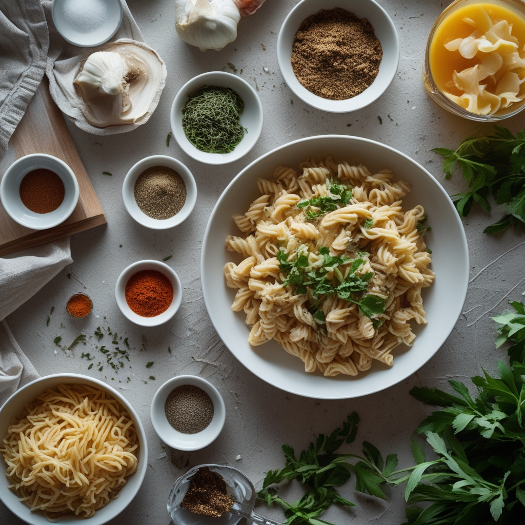 Ingredients for Creamy High Protein Beef Pasta - Easy Comfort Food for Busy Weeknights