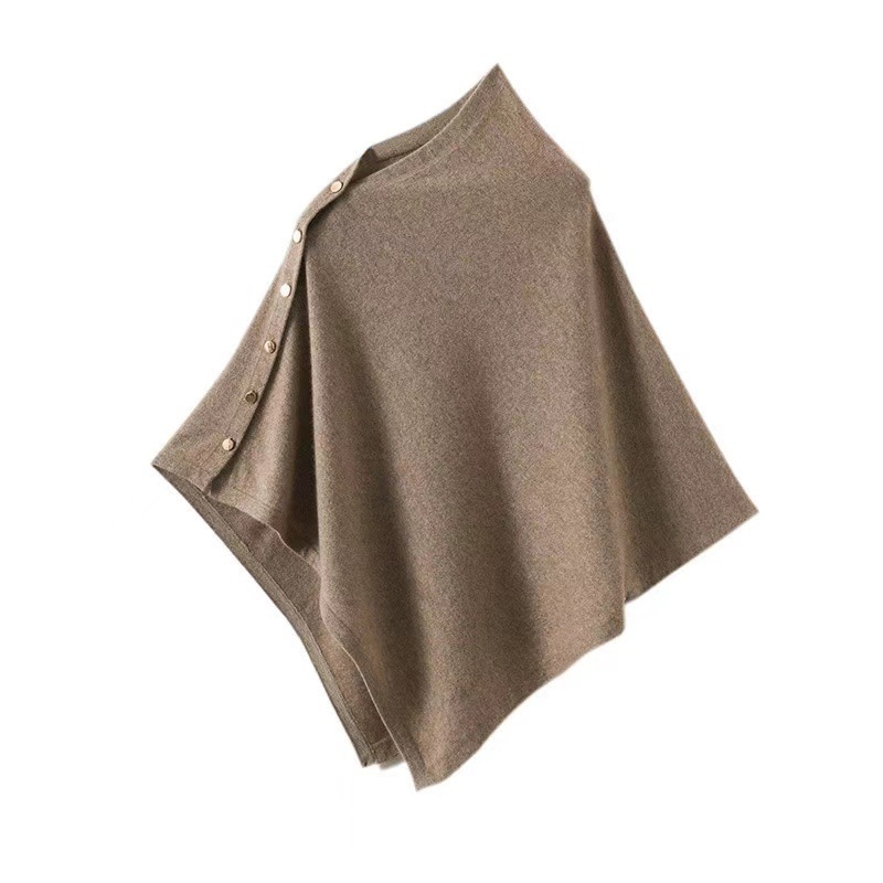 Merino Wool Poncho with Gold Button