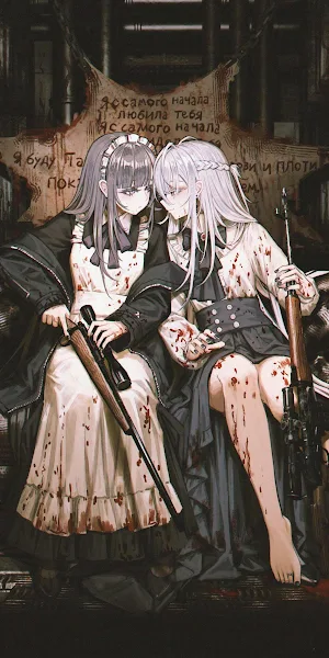 Anime Girls, Gun Girls, Gothic, Dark Aesthetic 4K Wallpaper Background