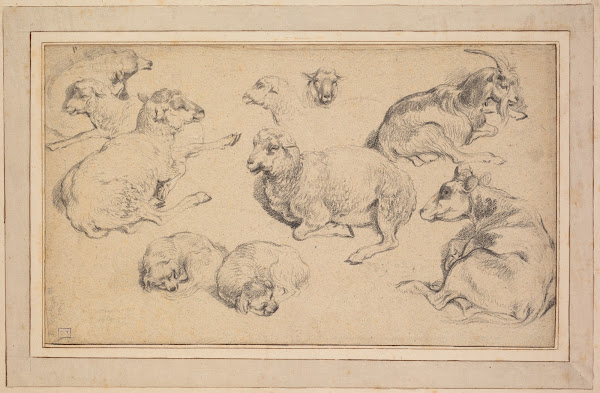 Sheet of Studies with Sheep Goats and Dogs c 1780