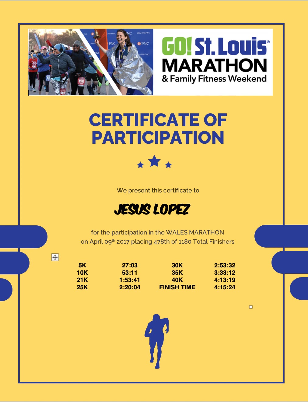 Diploma de ST. LOUIS MARATHON