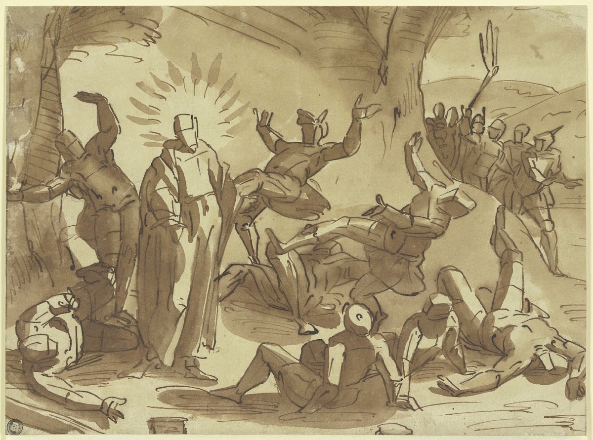 Christus wirft durch seine Stimme die ihn gefangennehmenden Soldaten nieder