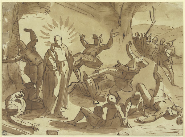 Christus wirft durch seine Stimme die ihn gefangennehmenden Soldaten nieder