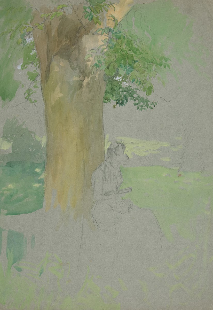 Woman seated beneath a treereading