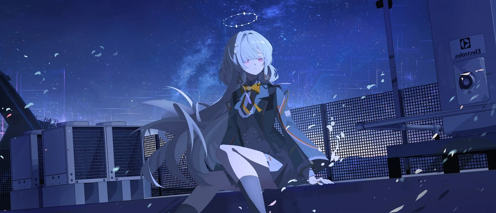 Angelic Anime Girl Under Stars - Anime Digital Art 4K Wallpaper (5040x2160)