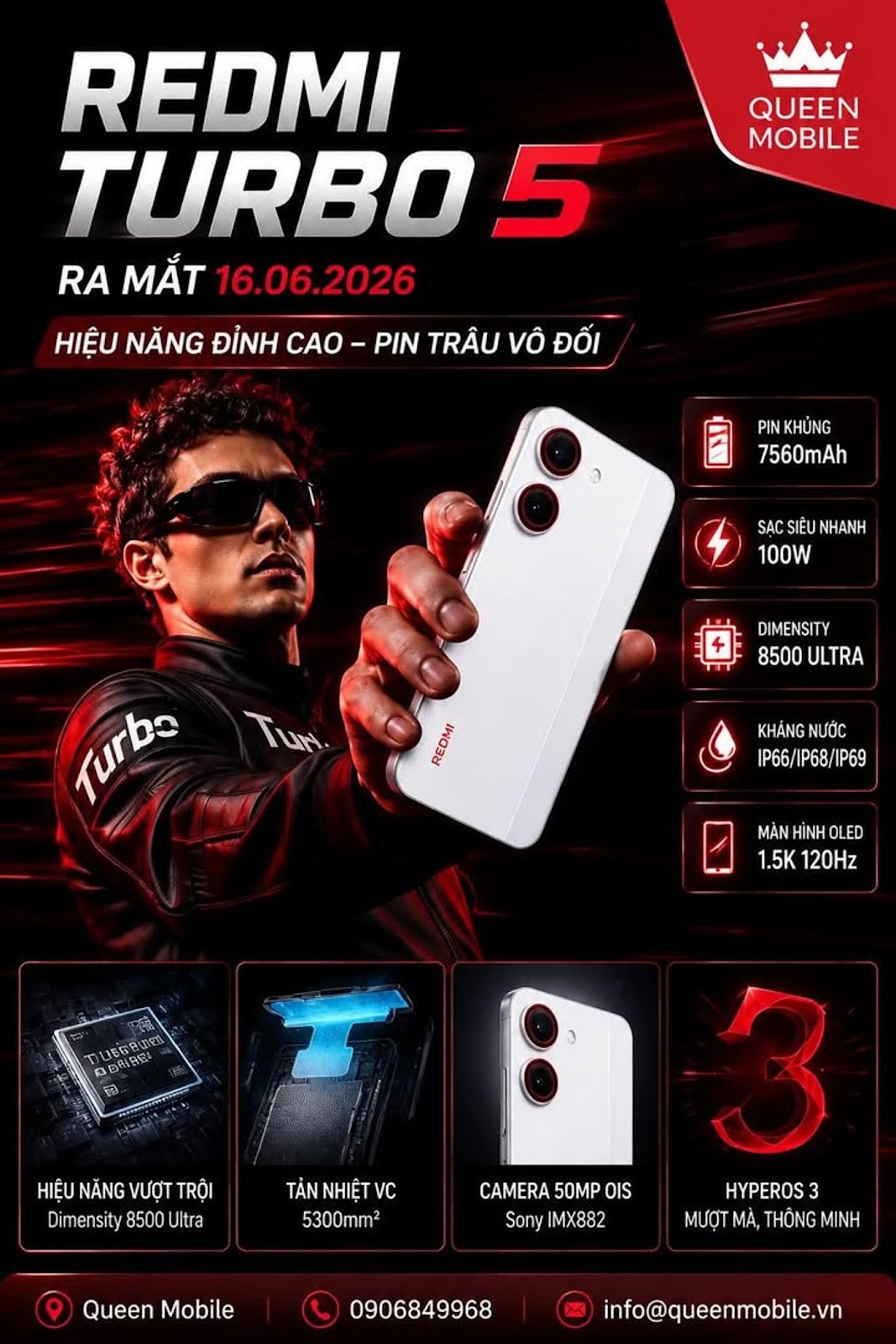 REDMI Turbo 5 Chính Thức Ấn Định Ngày Ra Mắt, Dimensity 8500 Ultra Kết Hợp Pin 7.560mAh Và Sạc 100W Gây Chấn Động Phân Khúc