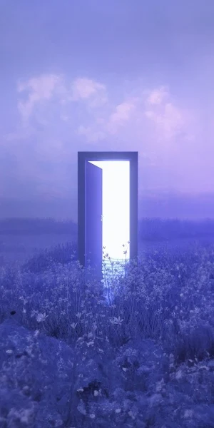 Door, Ground, Simple Background, Minimalism, Clouds Full HD Wallpaper Background