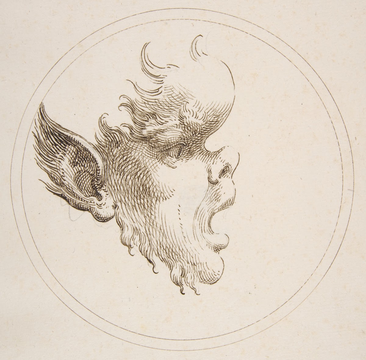 Grotesque Head With a Bulging Forehead Looking to the Right Within a Circle 1727