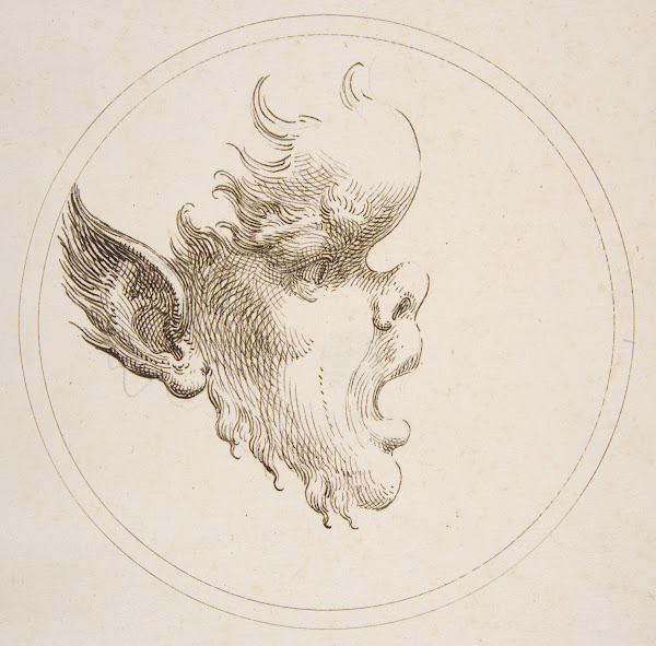 Grotesque Head With a Bulging Forehead Looking to the Right Within a Circle 1727