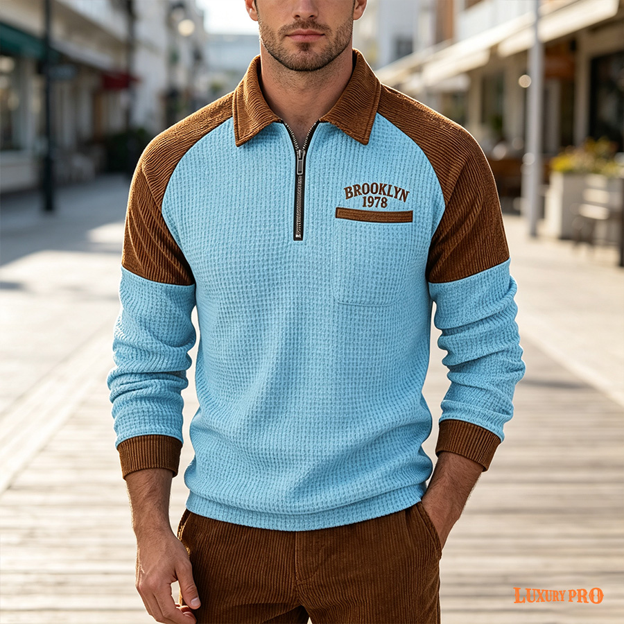 2D Waffle Half-Zip Long-Sleeve Polo