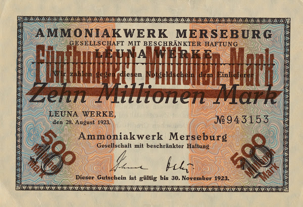 Fünfhundert Millionen Mark Notgeldschein 1923