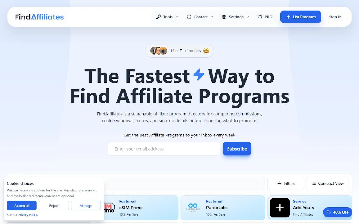 Captura de Find Affiliates