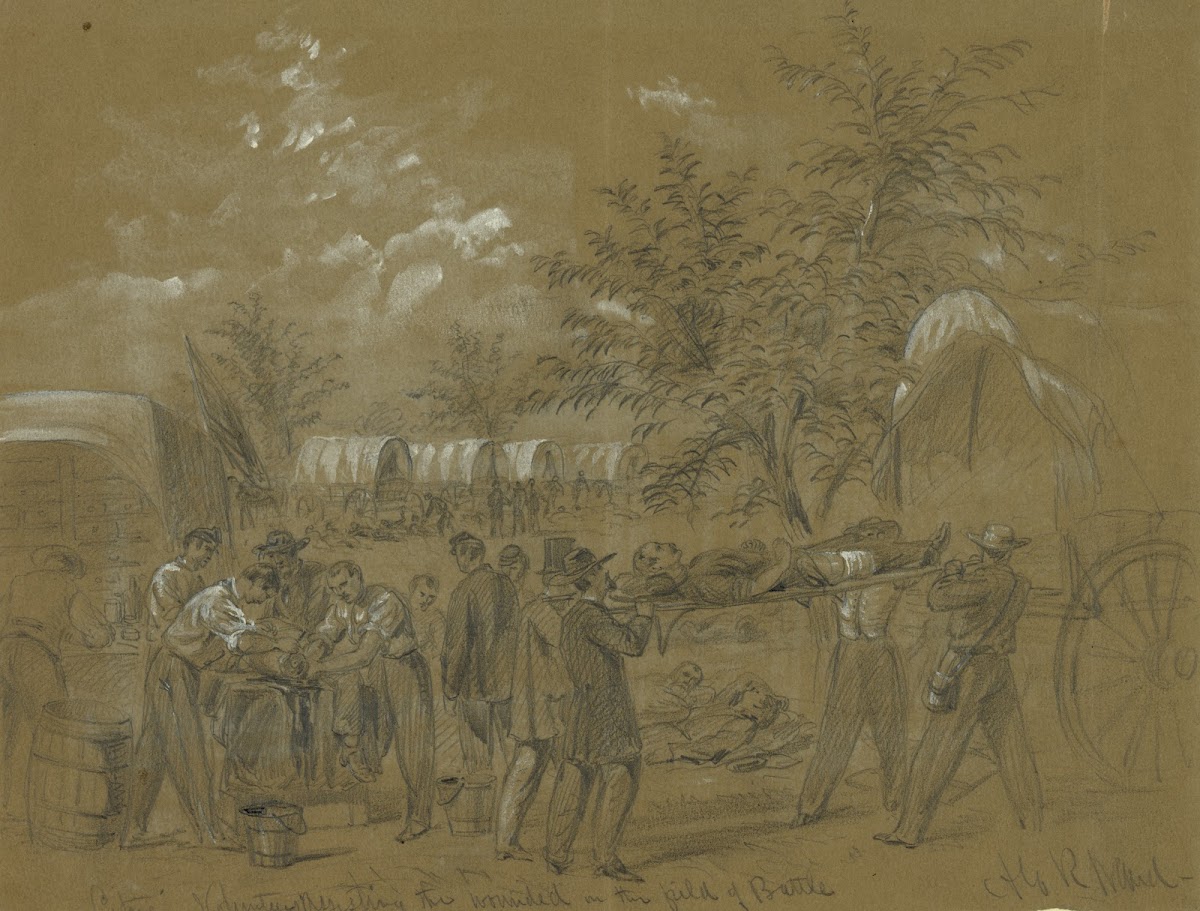 Citizen volunteers assisting the wounded in the field of Battle 1862