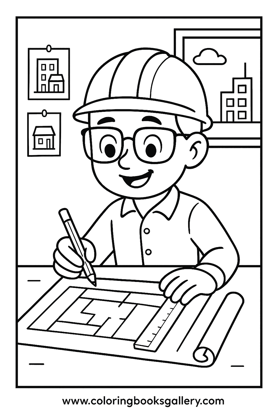 Architect drawing blueprints – Free Printable Coloring Sheet for Kids and Adults – printable coloring page