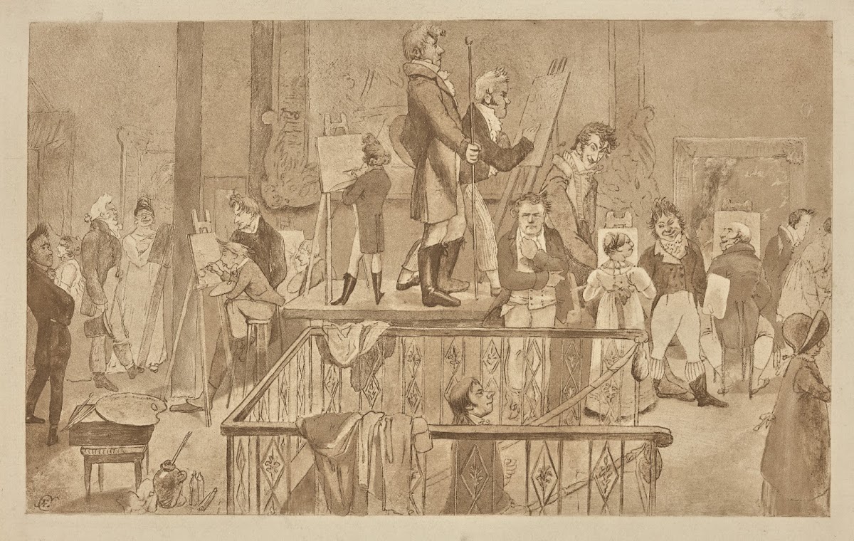 Artists painting in an exhibition of paintings at the British Institution 1884