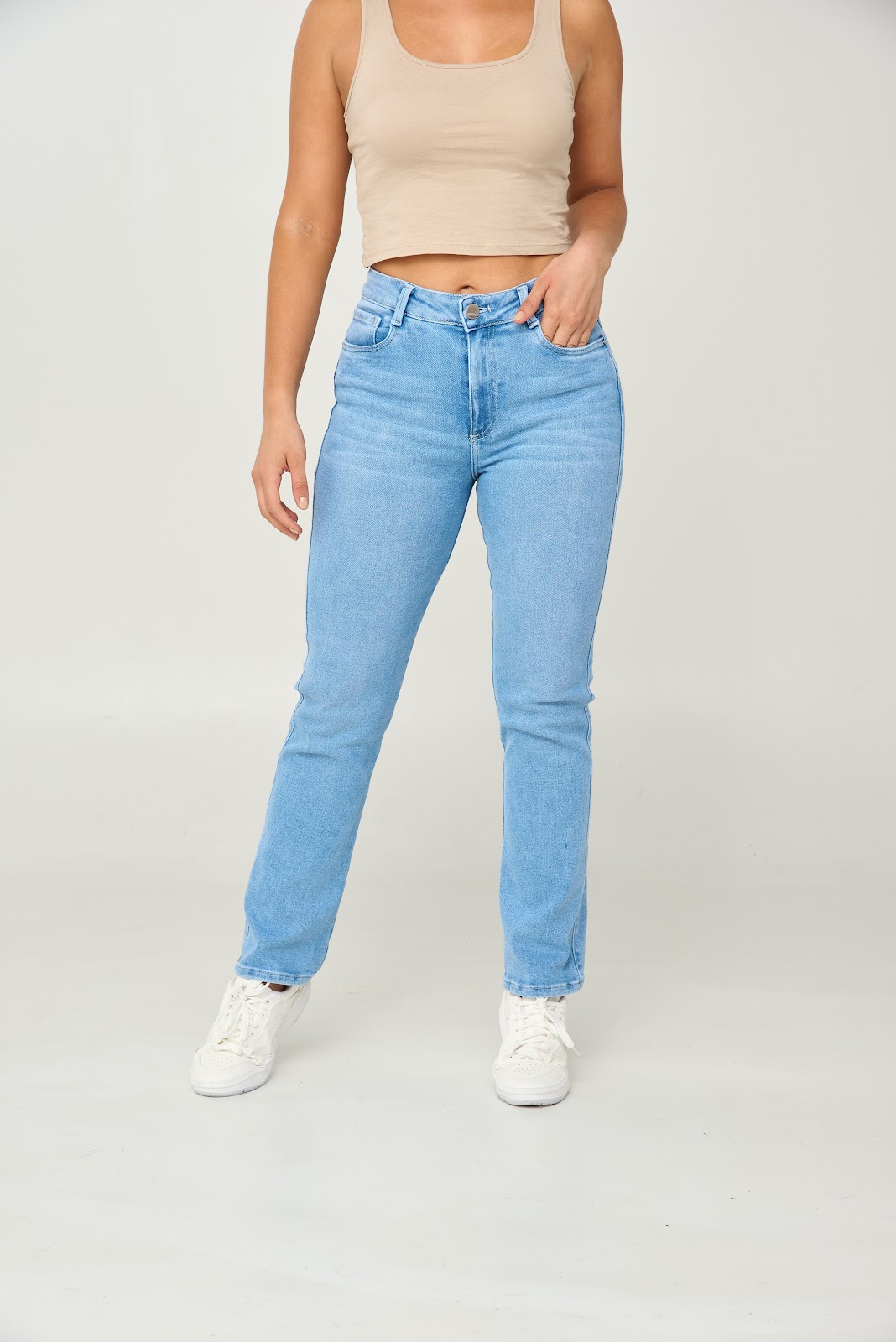 Jean straight boot tiro medio en denim stretch, color zul claro - Vista 5