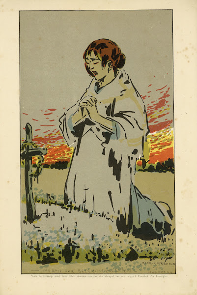 Knielende dame bij grafkruis 1917