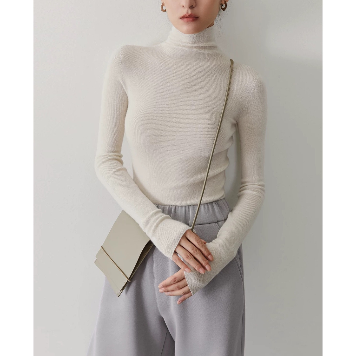 Damen-Kaschmirpullover mit Stehkragen, nahtlos