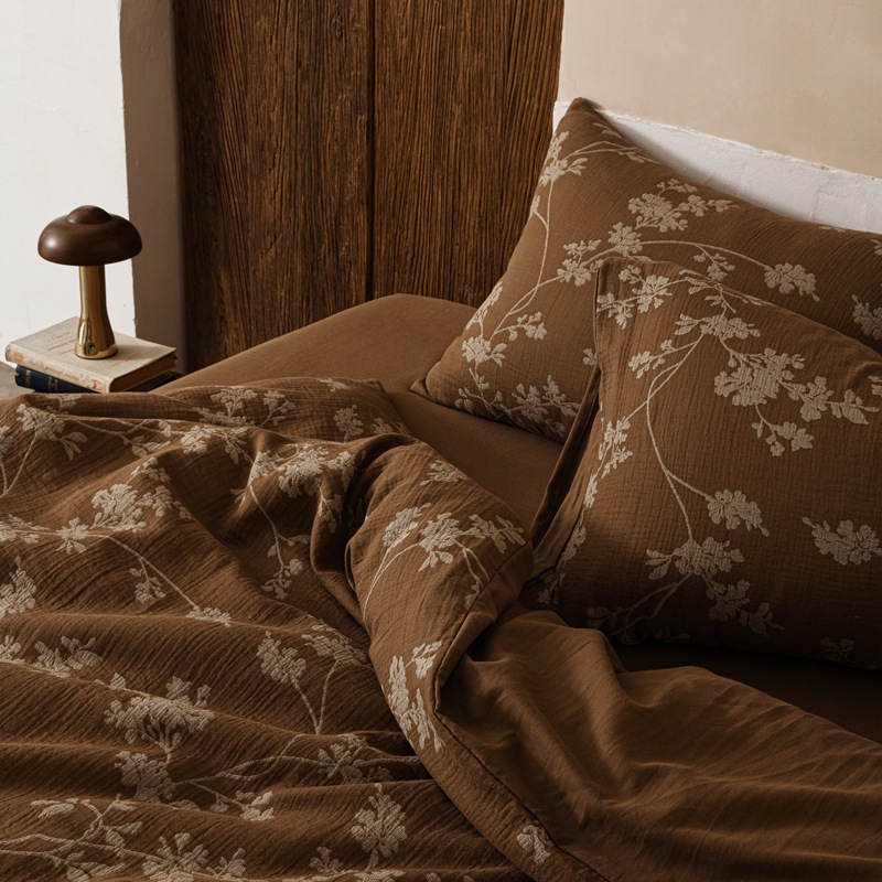 Cotton bedding set, 4-piece, hibiscus pattern