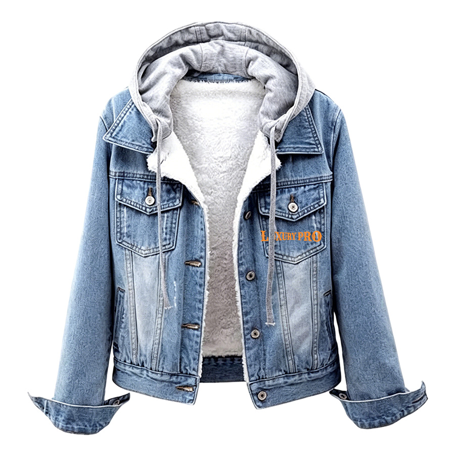2D Women's Fleece Hooded Denim Jacket