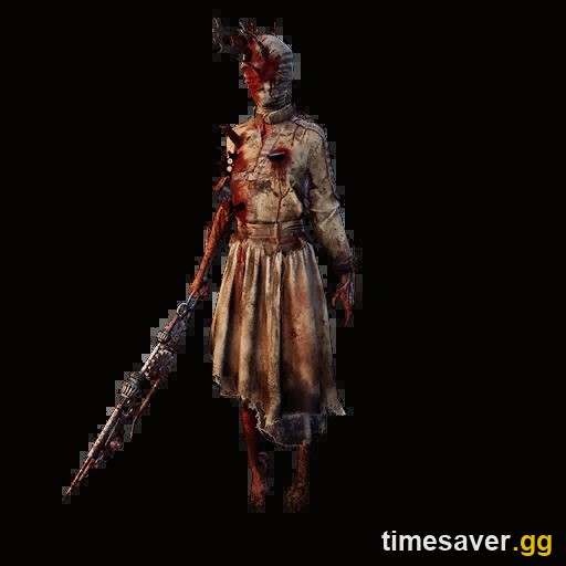 Dead by Daylight cosmetic render of The Nurse in a heavily bloodstained nurse outfit
