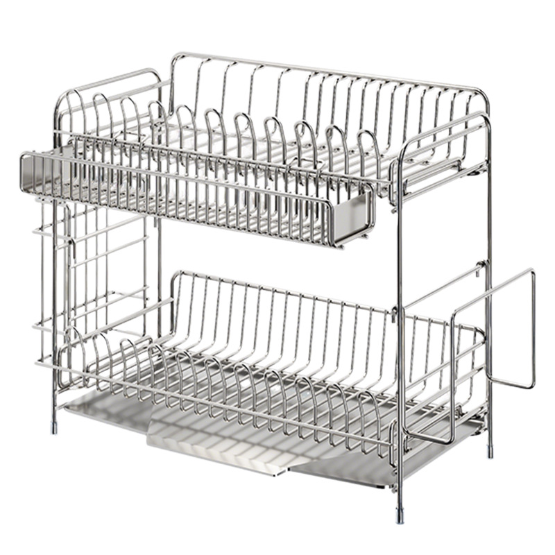 Stainless Steel Dish Rack with Draining Basket, 1–2 Tiers