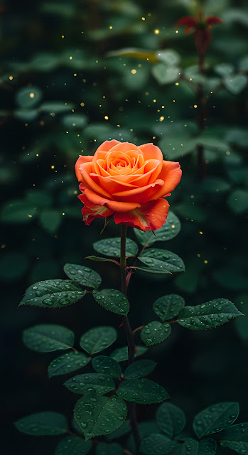 Ethereal Orange Rose Bloom with Golden Bokeh Sparks - Free mobile Wallpaper