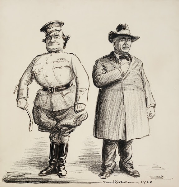 William Jennings Bryan represented as a puffed up man in a military uniform 1920