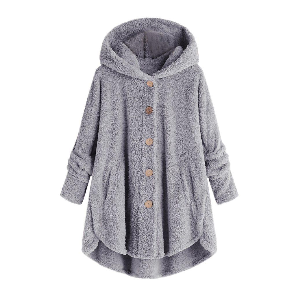 Women's plush jacket with button placket, asymmetrical