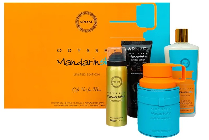 ESTUCHE ARMAF ODYSSEY MANDARIN SKY HOMBRE 4PZS 100ML EDP + SPLASH + SHAMPOO + GEL DE BAÑO