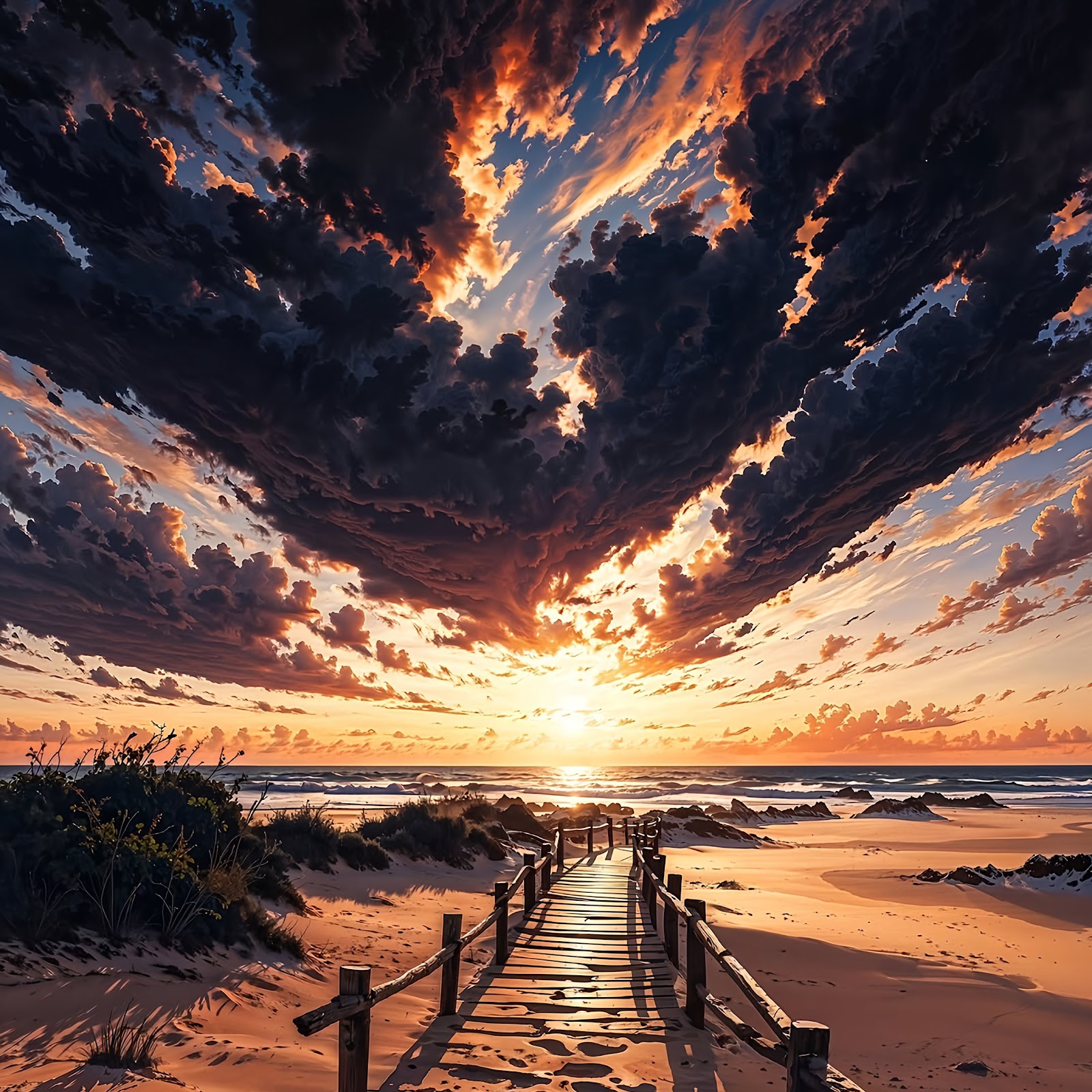 Download Beach Sunset, Coastal Landscape, Ocean View, Dramatic Sky 4K iPhone