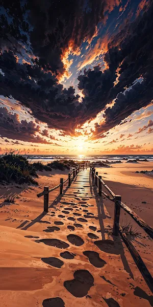 Beach Sunset, Coastal Landscape, Ocean View, Dramatic Sky 4K iPhone Wallpaper Background