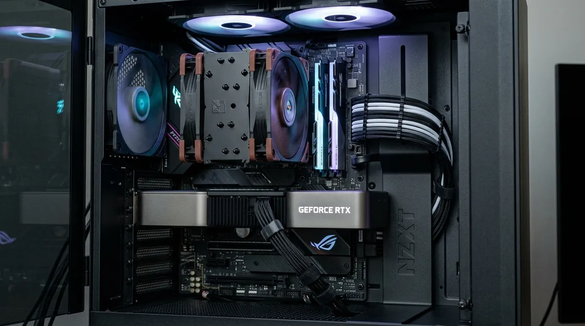 Rakitan PC gaming dengan GPU dan CPU cooler untuk cek kebutuhan watt PSU