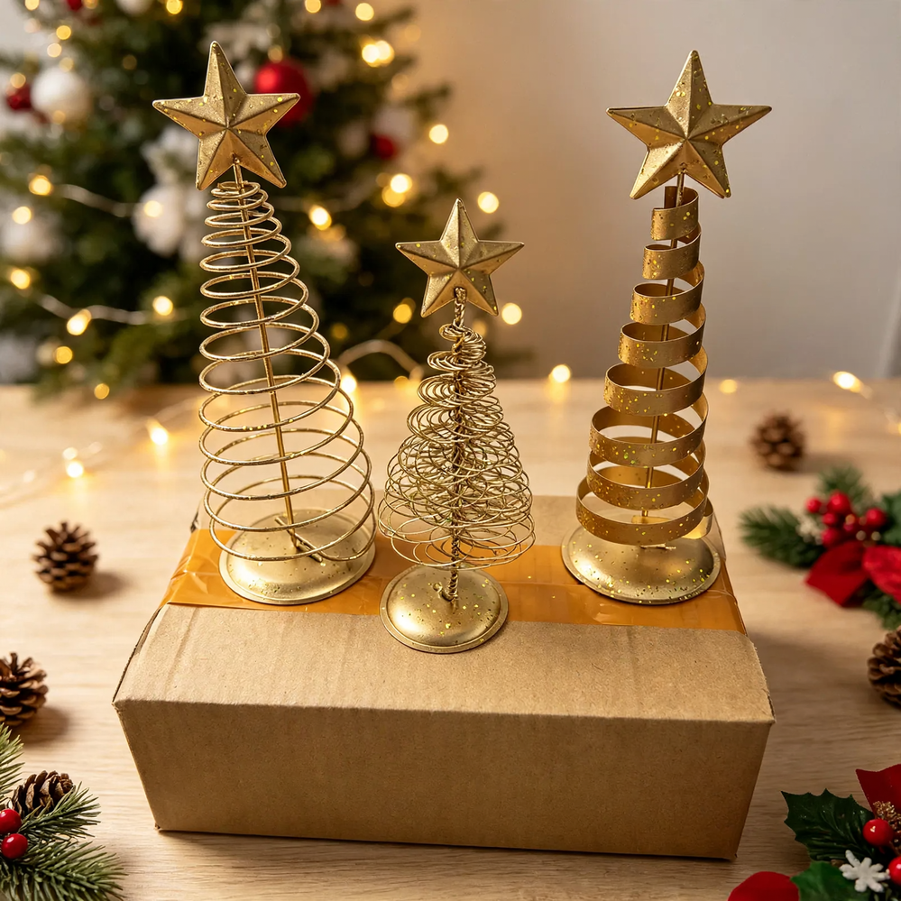 Golden Christmas Tree Set Made of Iron, 16-20 cm