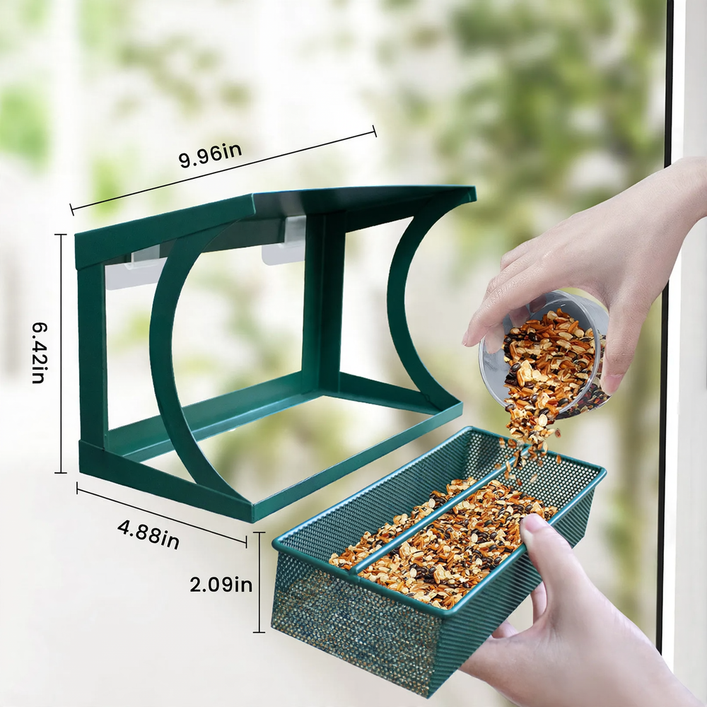 Metal bird feeder for window wall mounting