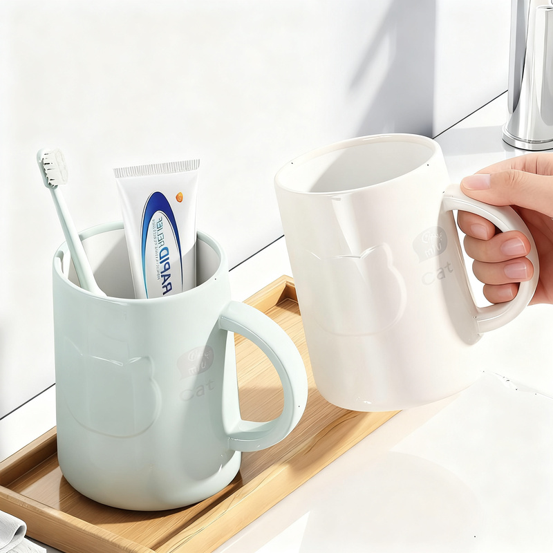 Plastic toothbrush cup with handle, non-slip