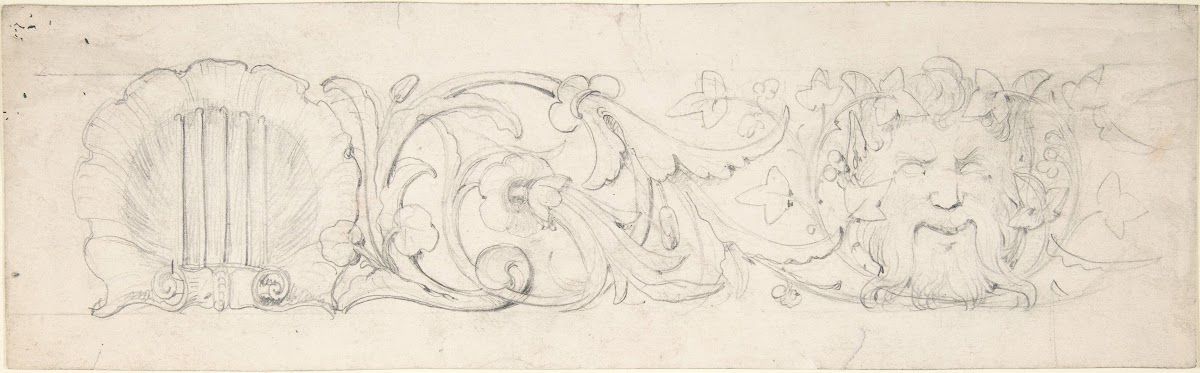 Design for Ornamental Frieze with Shell Foliage and Satyrs Head 180540