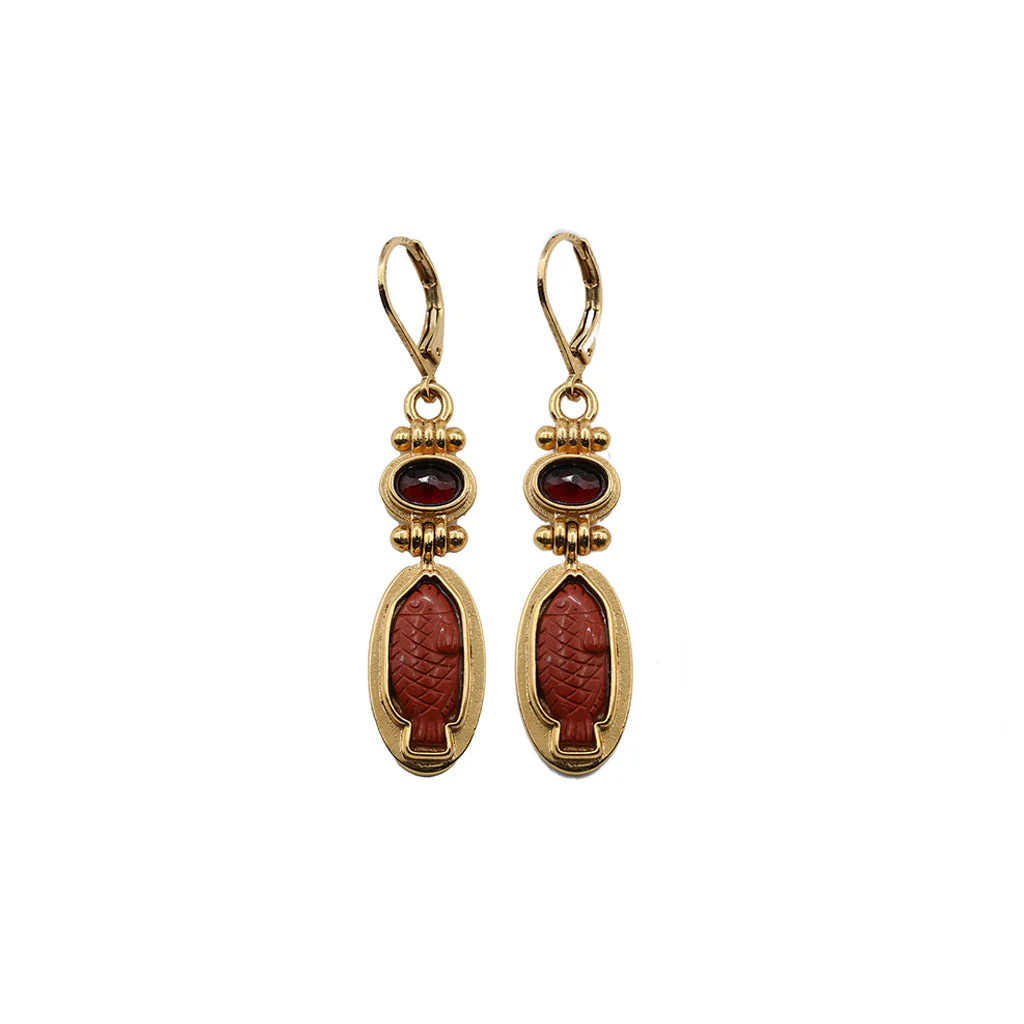 Серьги Ундинас камеями в виде рыбок JASPER