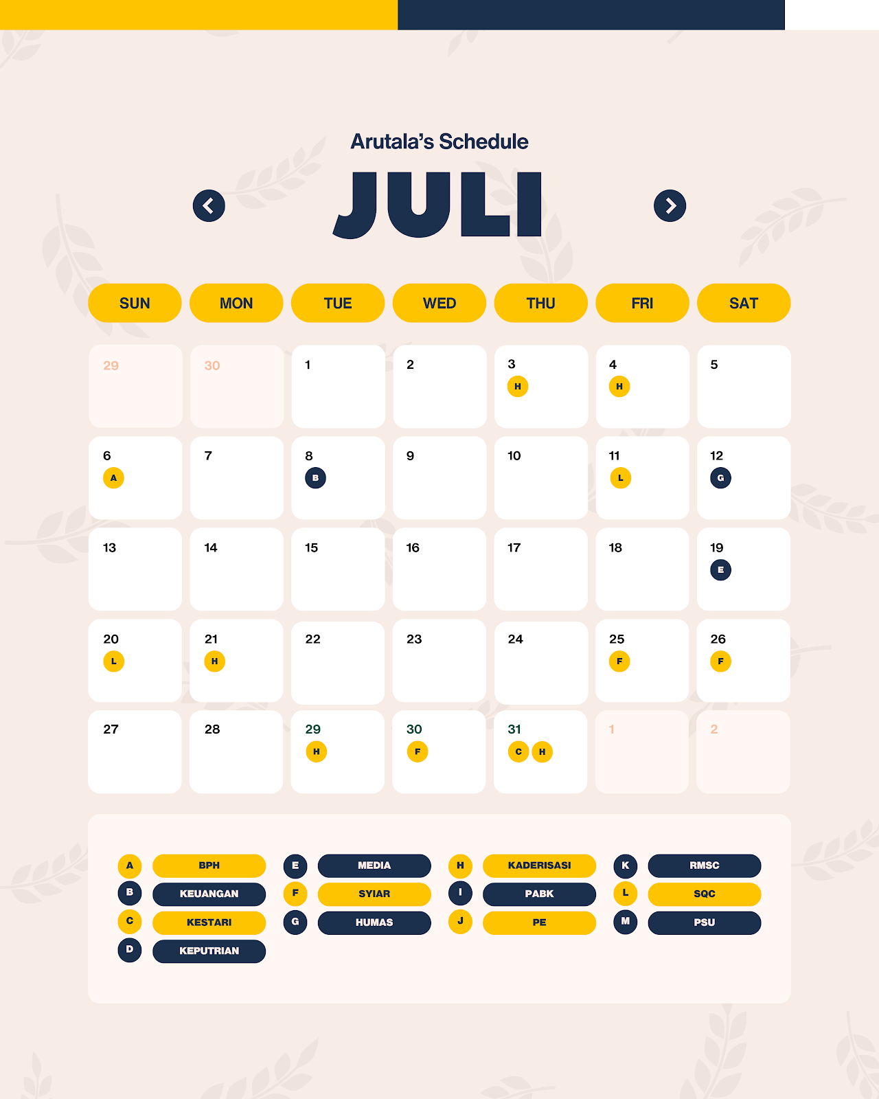 Arutala’s Schedule