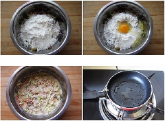 Tiếp đến cho bột mì, trứng vào trộn cho đến khi hỗn hợp thật mịn mượt.