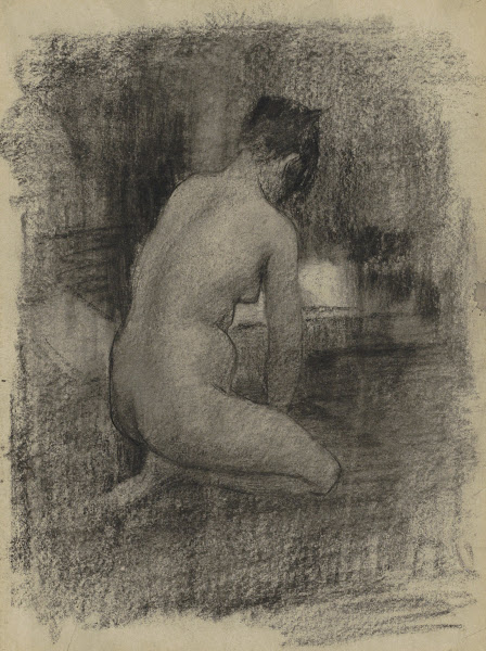 Knielend vrouwelijk naakt in een interieur 1886 1891