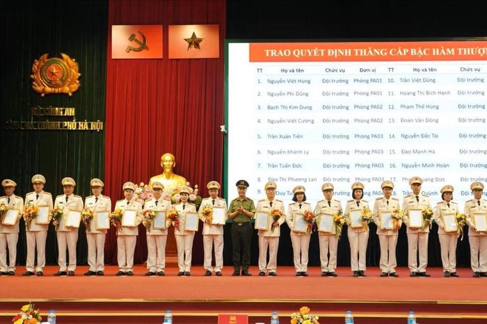 Công bố quyết định thăng cấp bậc hàm thượng tá đối với 146 đồng chí - Đài Phát thanh và truyền hình Hà Nội