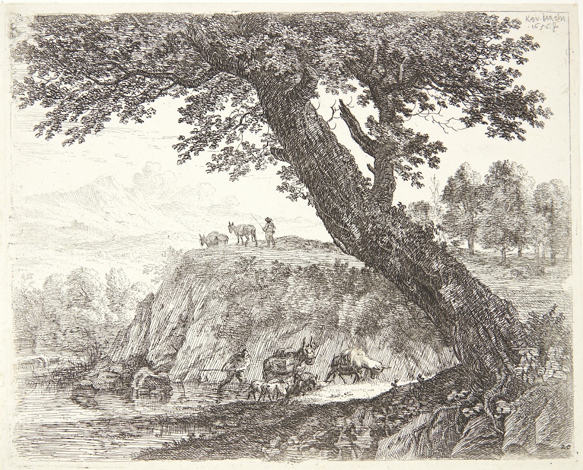 Landskab med to æseldrivere 1656